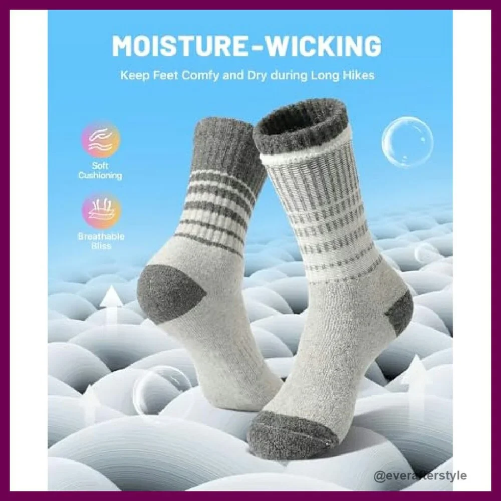 Merino Wool Thermal Crew Socks Women's Hiking Winter Warm Cushioned
